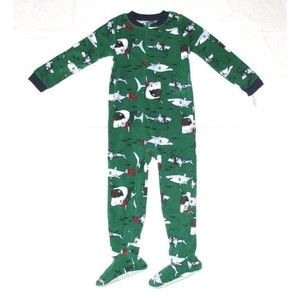 Carters Fleece Footed Pajama Blanket Sleeper Size 12 Shark Christmas Green